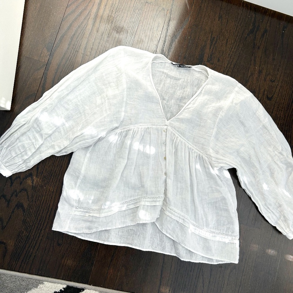 Zara Balloon sleeve linen top